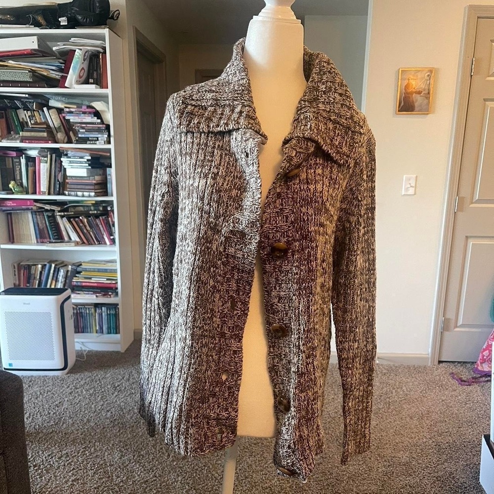 Energie Brown Cream Chunky Cardigan Streetwear Fashionista Casual